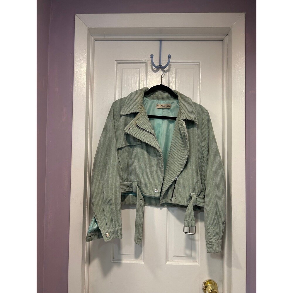 Teal Suede Cropped Biker Jacket